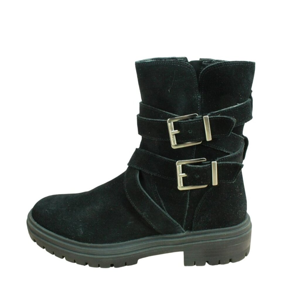 Vince Camuto Belisha Black Suede Size Zip Buckled Combat Boots Size 7 M